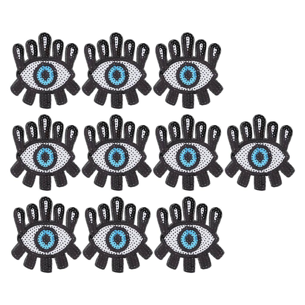 10Pcs Embroidered Patches Sequin Eye Shape Covering Breakages Stains Iron On Patches for DIY