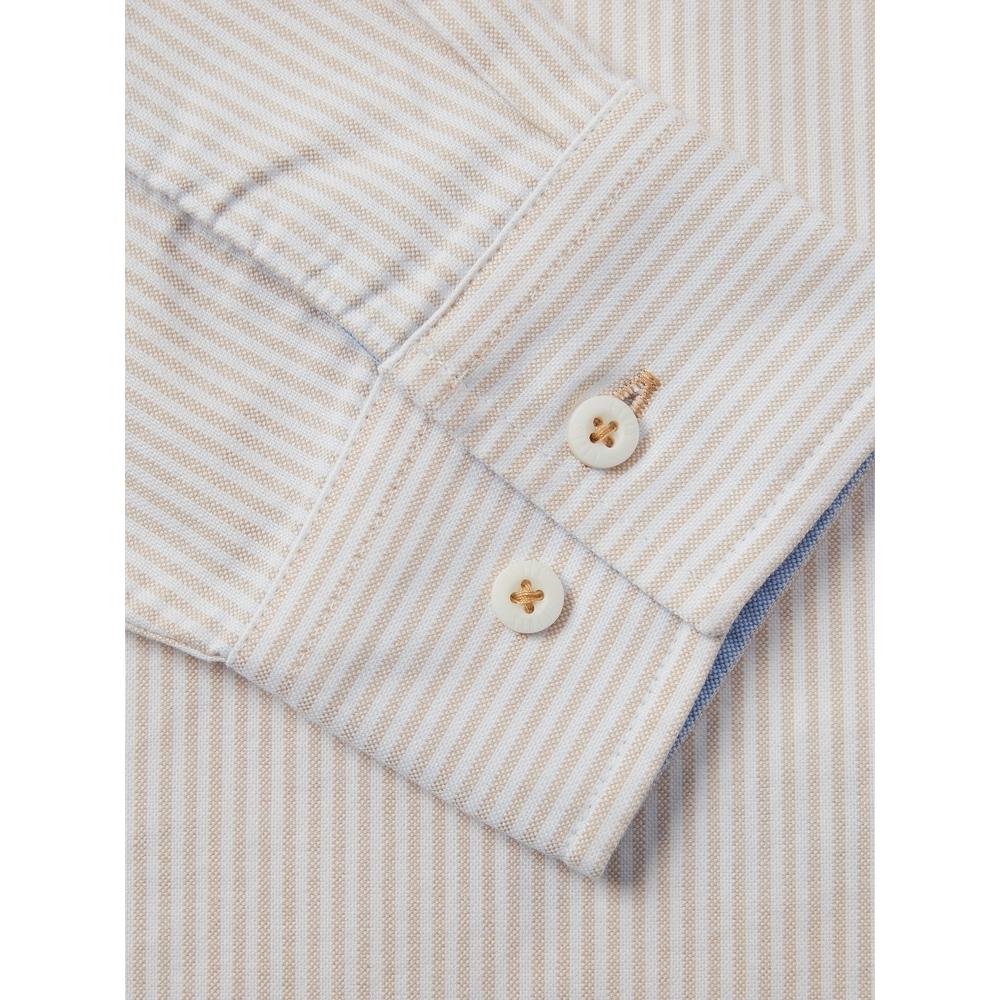 Levis Loose Casual Striped Soft Comfortable Polo Long Sleeve Shirt Men Shirts Brown White 0017V-0008