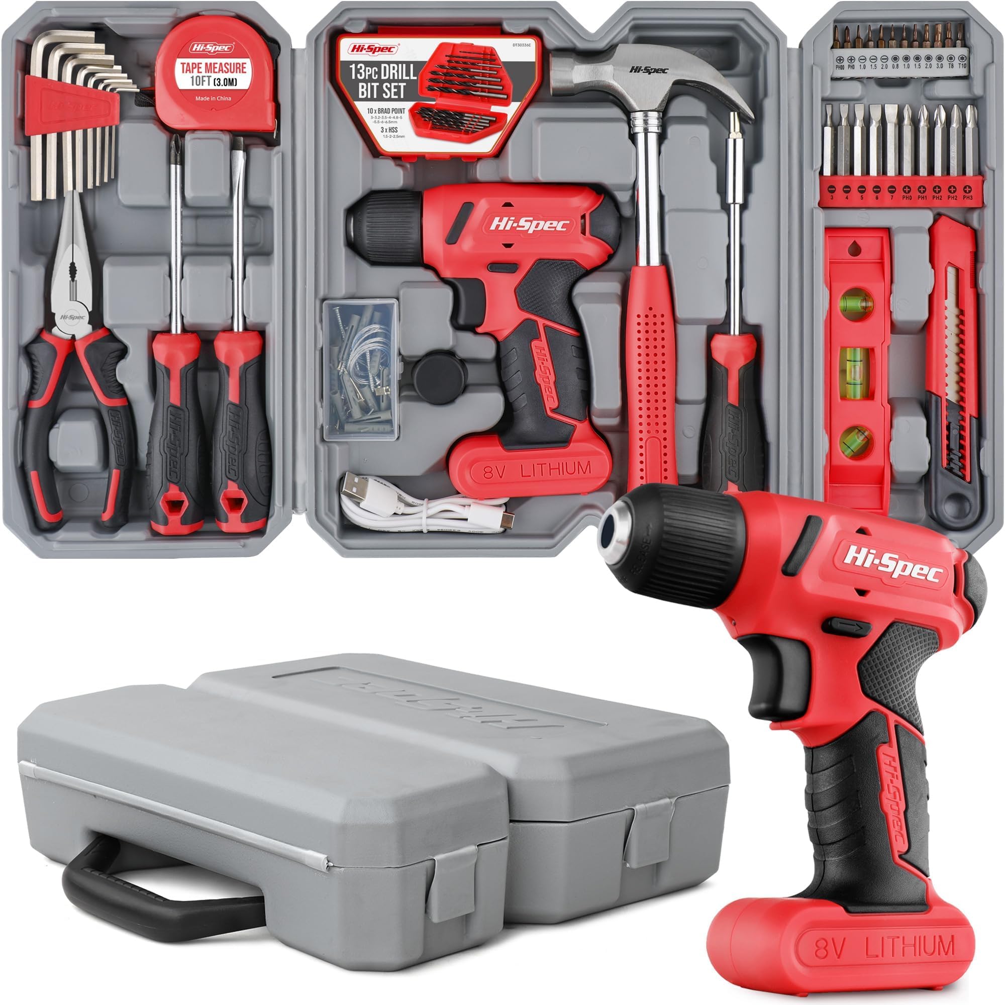 

Electric Screwdriver Set with Power 8V Electric Compact and Easy to Perfect for Home Car Motorcycle and Includes a Tool Red Hi-Spec Tools, Drill, Use,