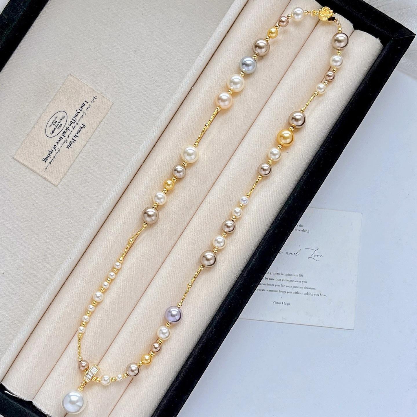 

Maillard Vintage Mixed Color Artificial Crystal Pearl Necklace Clavicle Chain Sweater Chain Pendant