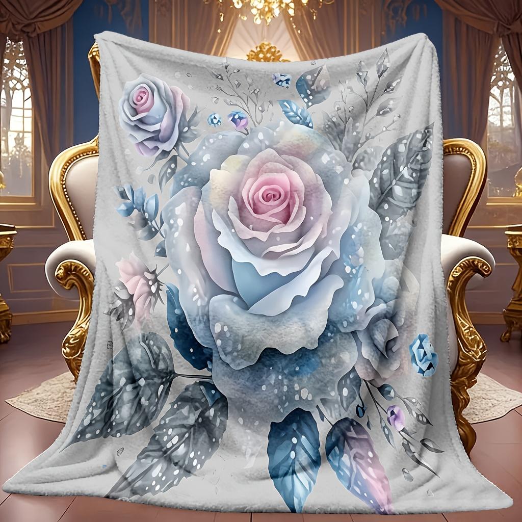Soft High-Definition Digital Print Rose Floral Pattern Blanket Cooling Blanket Soft Breathable 100% Polyester All-Season Family and Friends Gift Perfe