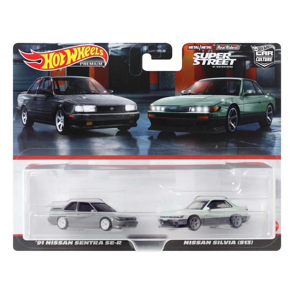 Hot Wheels Premium 2-Pack '91 Nissan Sentra SE-R/Nissan Silvia (S13) [Diecast Car] [Ages 3 and Up] HYF04