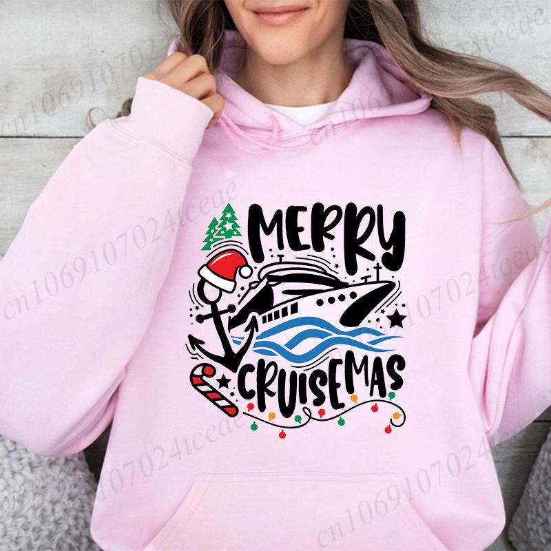 Fashion Women Christmas Crew Hoodies Fashion Long Sleeve Christmas Clothing Female Vintage Tops Casual Santa Hoodies Streetwear