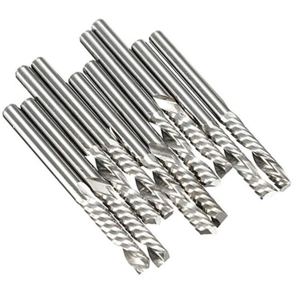 10pcs 1/8" Shank Single Edged 1 Flute End Mill Spiral Router Bits CNC Milling Cutting Set Tool,Flute Length 22mm, OAL 38.5mm
