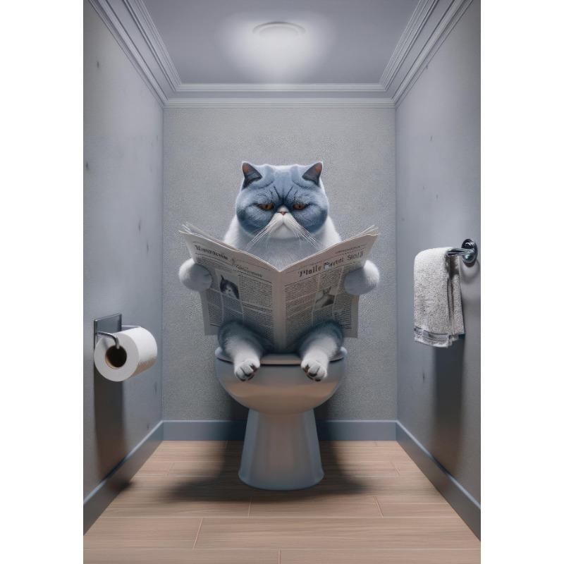 Animal Reading The Newspaper On The Toilet Posters and Prints Canvas Printing Wall Art Picture for Living Room Home Decoration