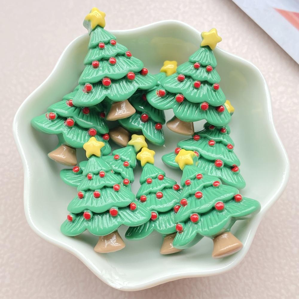 10Pcs New Cute Resin Cartoon Christmas Snowman, Tree Series Flat Back Scrapbooking DIY Jewelry Craft Decoration Accessories