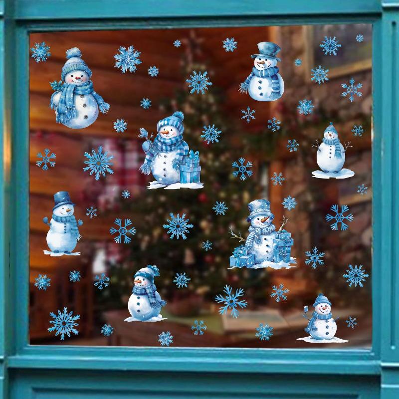 Jul Snöflinga Snögubbe Väggdekaler Julglasfönster Vardagsrum Heminredning Tapetkonst Avtagbar Nyårsdekal