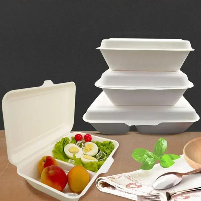 Disposable Pulp Lunch Box Thick Environmentally Friendly Rice Takeaway Packaging Rectangular Connected Fast Food Boxs