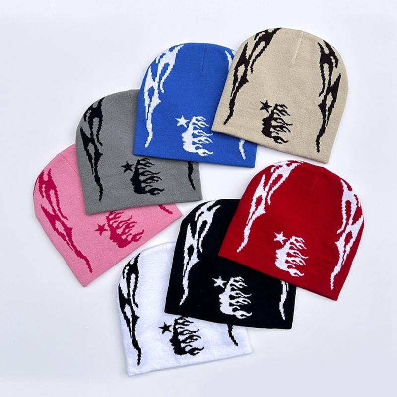 Knitted Beanies Hat for Women Men Popular Pattern Skull Hat Handmade Crochet Hat 2000s Hiphop Hat Casual Street Headwear