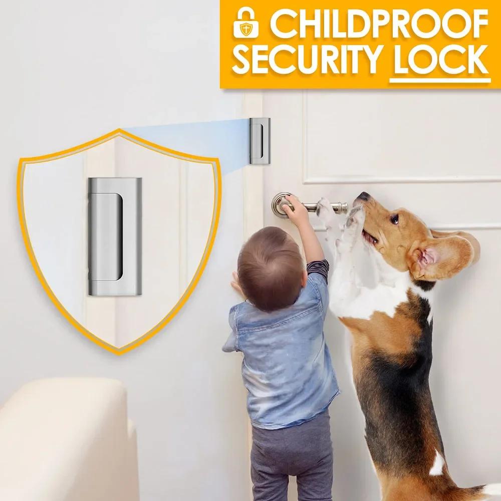 Home Security Door Lock with 8 Screws Childproof Reinforcement Lock with 3 Inch Stop Withstand 800 Lbs for Inward Swinging Door