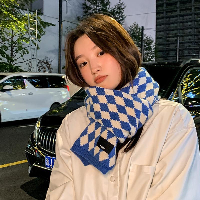 Rhombus red plaid scarf women's winter new versatile Korean version Japanese autumn and winter atmosphere Korean scarf