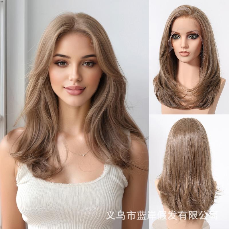* HD large area lace wig medium black brown long straight hair fashion full hood lace Wig