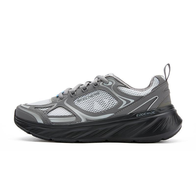 Skechers Edgeride Men Summer Breathable Fabric Cow Leather Low Top Casual Running Shoes Dark Grey 232919-CCBK 42