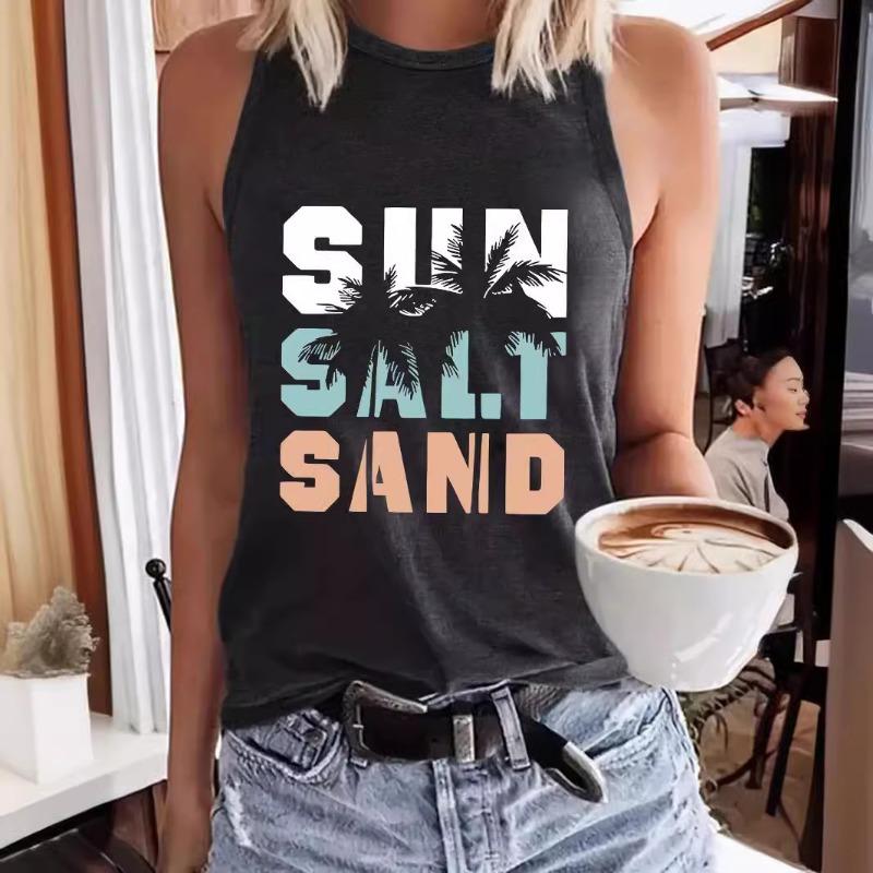 Débardeur Imprimé à Col Rond Printemps et Été Décontracté Sans Manches