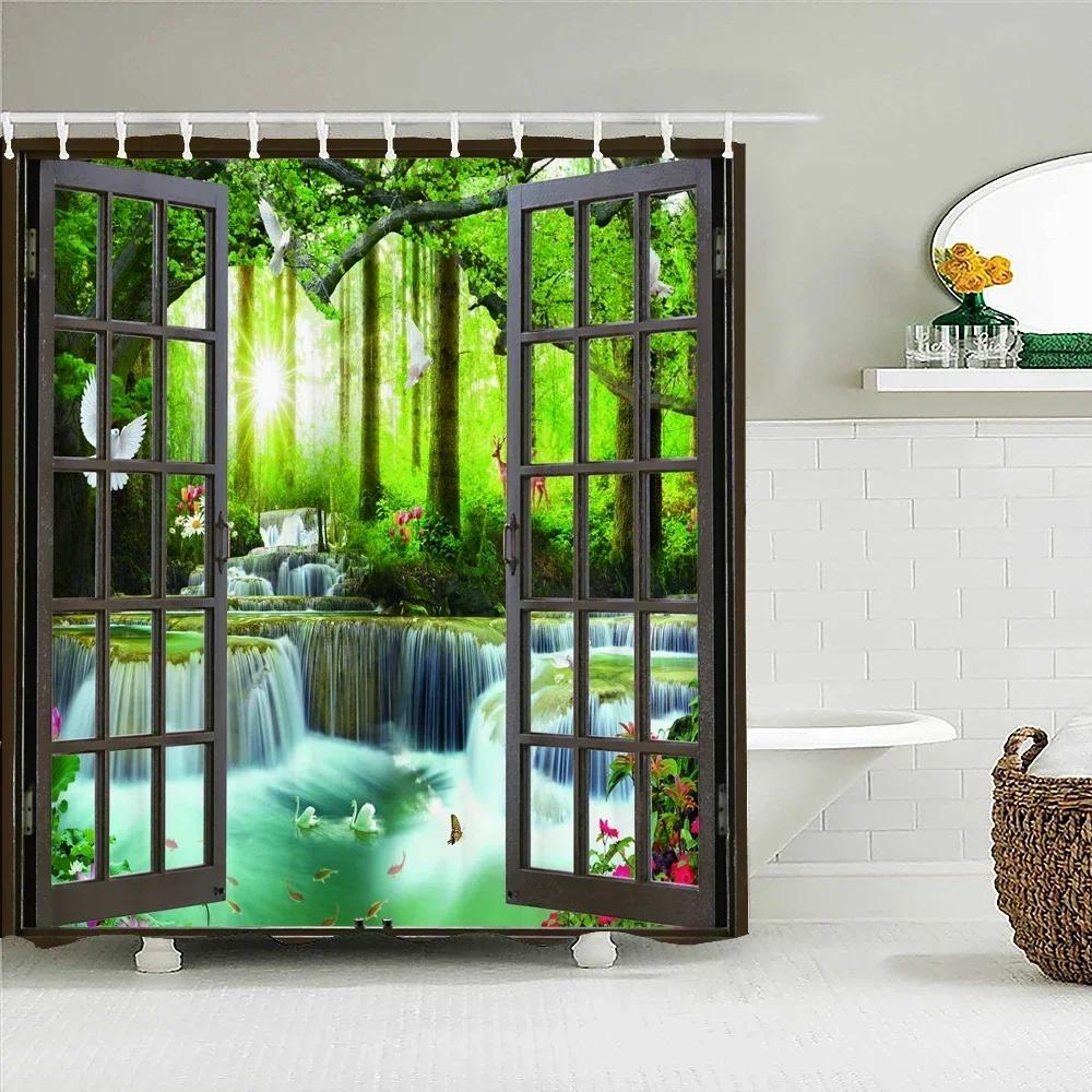 Forest Natural Scenery Shower Curtains 3d Printing Bath Curtains Polyester Washable Fabric With Hooks Home Decorative Screen