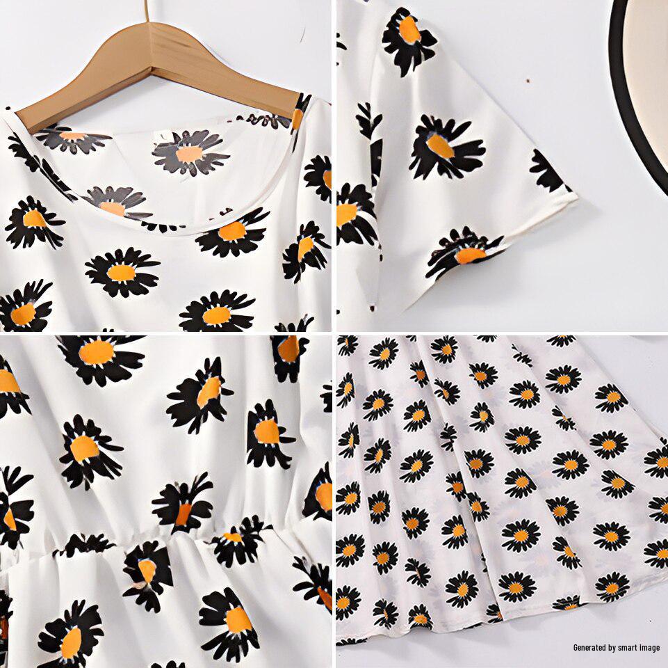 Elegant Mid-Length Dress for Middle-Aged and Elderly Women - Short-Sleeved, Fashionable, and Age-Reducing.
