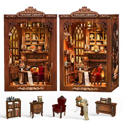CRESYMME Miniature House Dollhouse Book Nook Kit Wooden DIY 3D Hobby Handmade (Lamped Study)