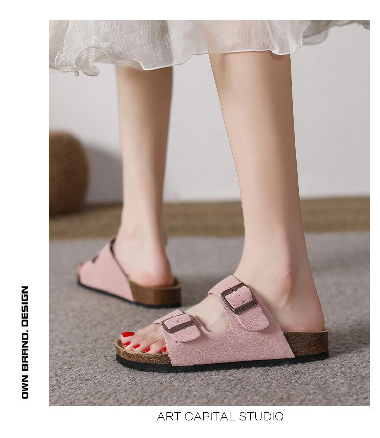 Women's Retro Genuine Leather Birkenstock Shoes, Inner Height-Increasing, Single Strap Beach Slippers, Sizes 35-46 Available