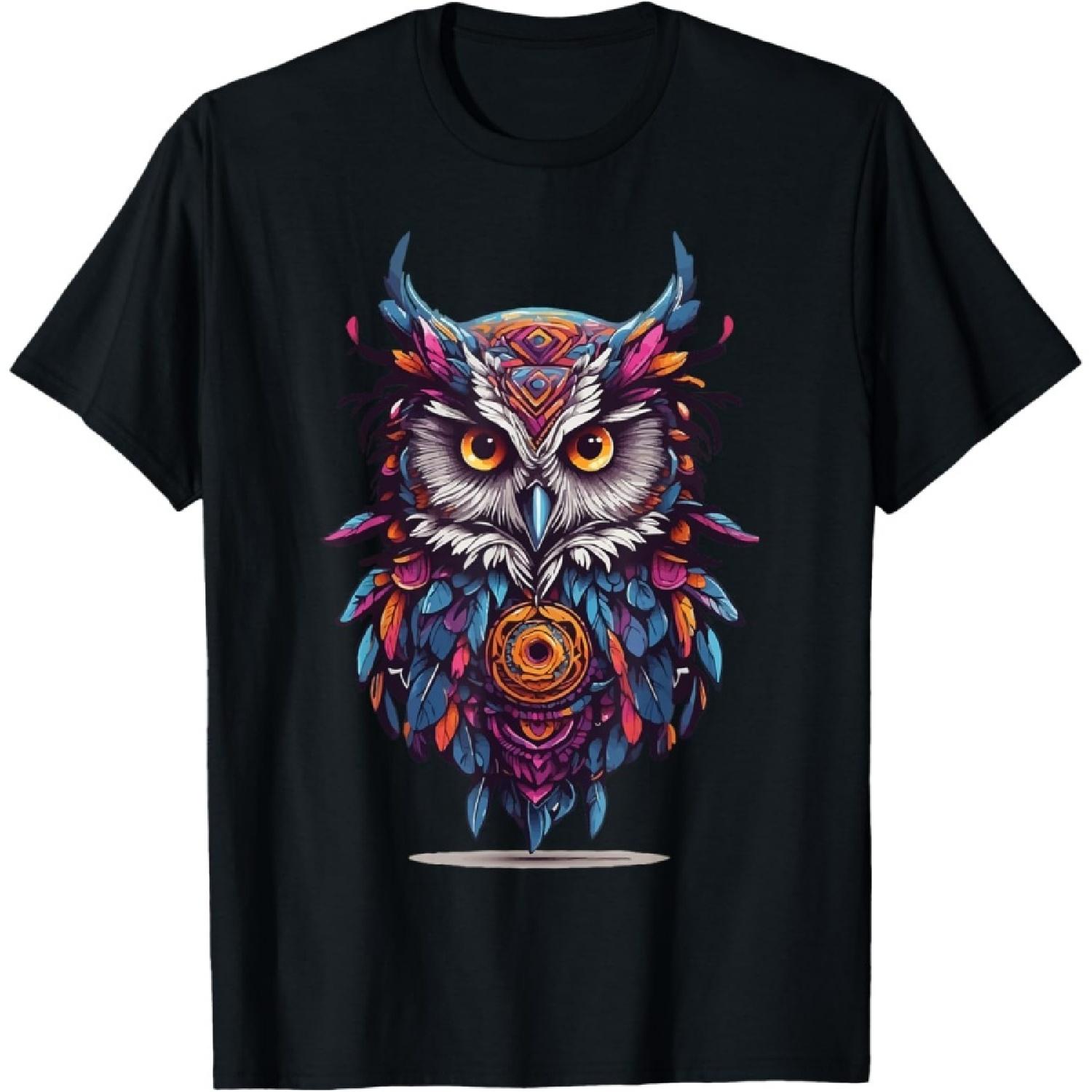Owl Spiritual Mandala Design with Dream Catcher Elements T-Shirt S