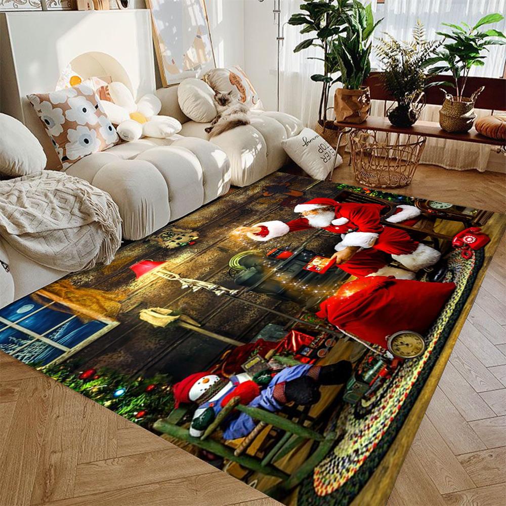 

Christmas Santa Claus Carpet Large Area Rugs Anti Slip for Living Room Decor Hallway Balcony Sofa Table Bedroom Mat 40X60cm-16x24in