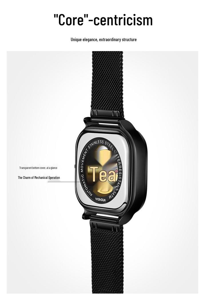 Marken Herren Quadratisch Skelett Mechanisch Wasserdicht Stahlarmband Uhr - Douyin Internetberühmtheit Bestseller