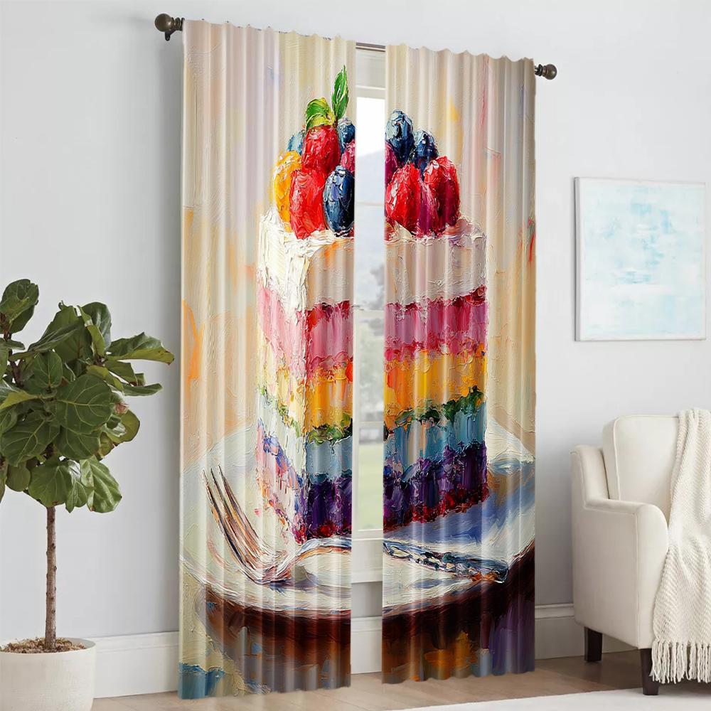 Versatile Polyester Transparent Curtains Home Decoration Retro Cake Use Bedrooms Living Rooms Curtain Set Of 2 Made Washable Area Ready