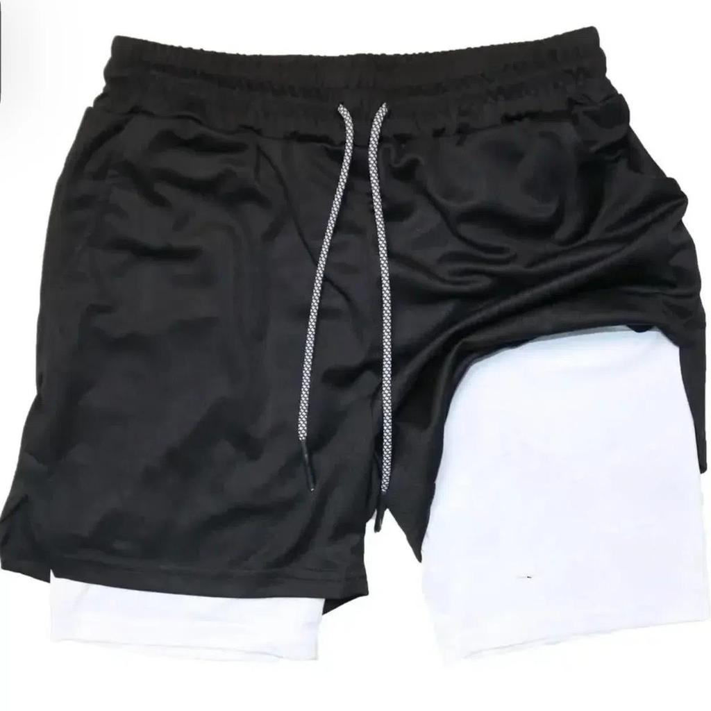 Men's Quick-Dry Ice Silk Mesh Double-Layer Casual Shorts - Breathable Fitness Beach Pants