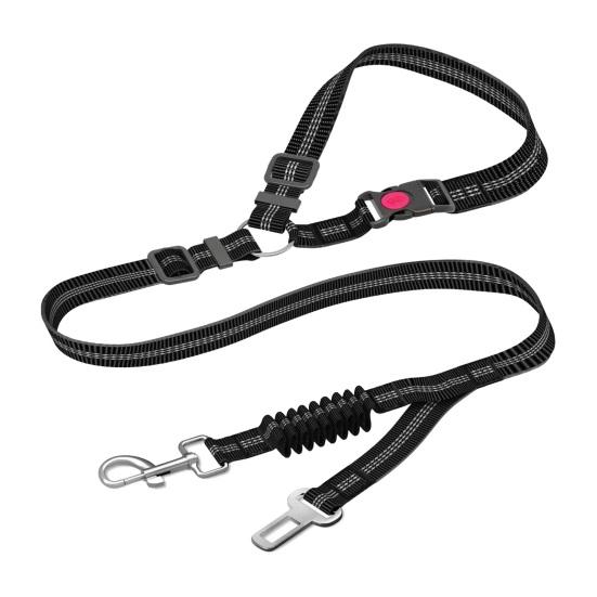 Ремень безопасности для собак, регулируемая шлейка для собак, ремень безопасности из нейлона, поводок, ремень безопасности с эластичным амортизатором, ремень безопасности крепится к подголовнику чёрный