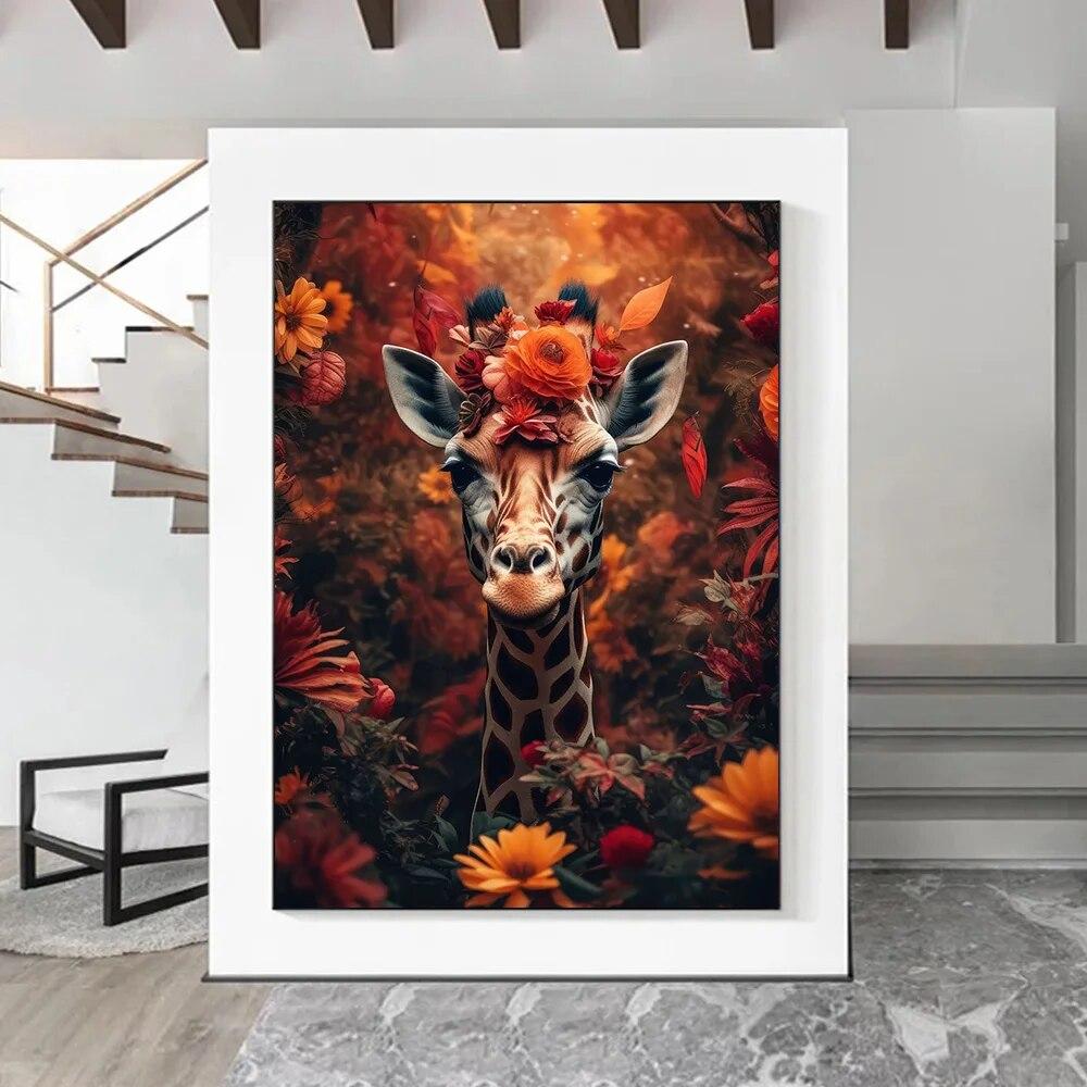 Jungle Animals Canvas Painting Wall Art Lion Monkey Flamingo Panda With Tropical Plant Poster Prints For Living Room Home Decor No Frame