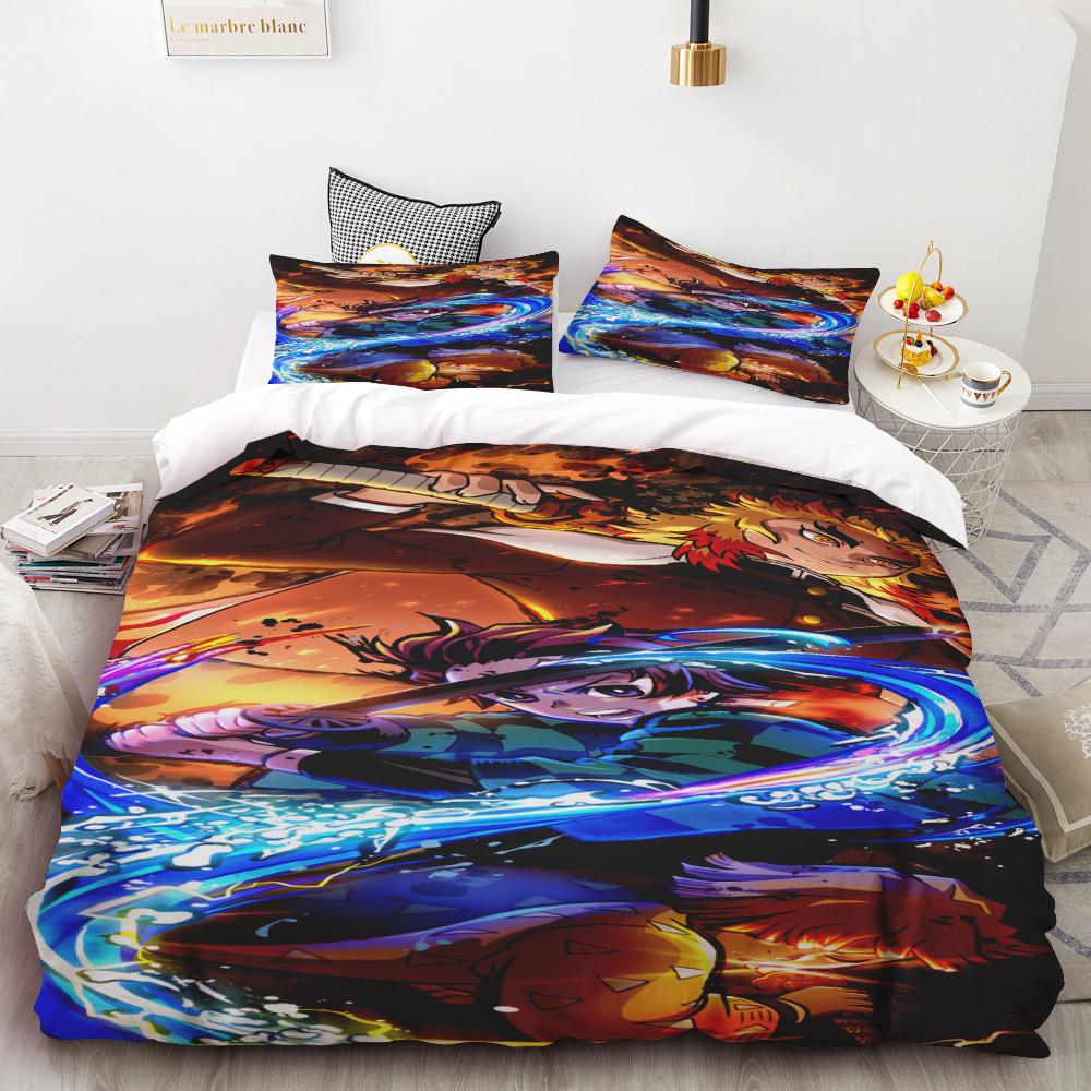 

Duvet Covers Cartoon Bedding Set Printed Cartoon Home Decor Demon Slayer Bedding Set Soft and comfortable Queen/King Boys 135x200cm