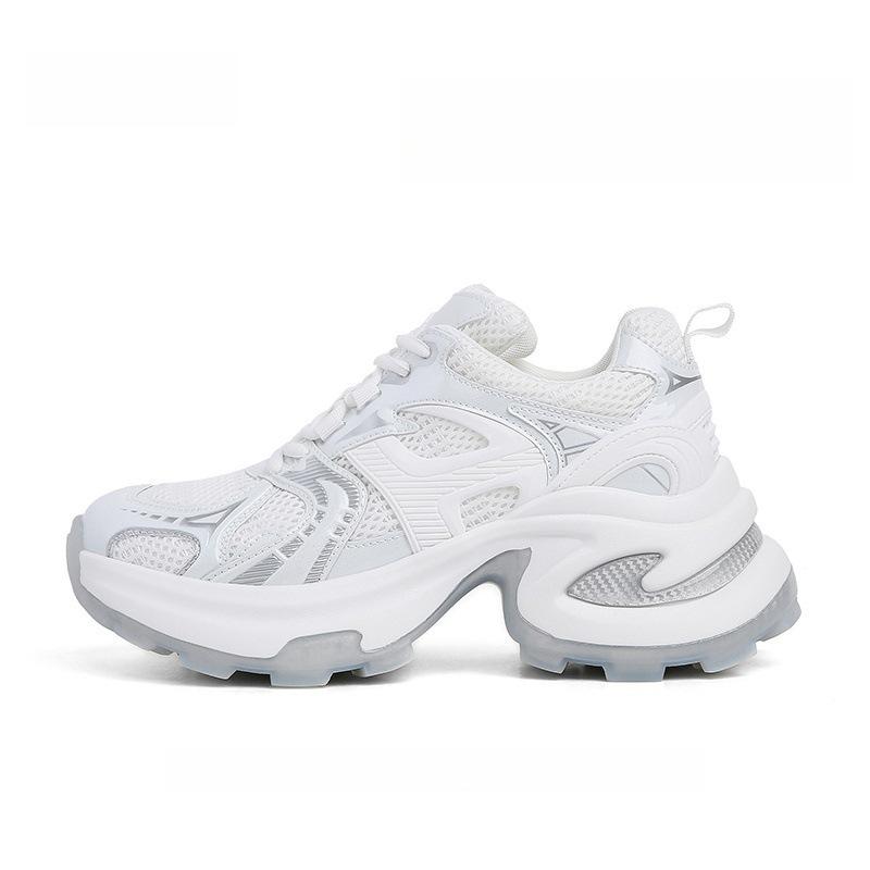 

All soft leather~ thick sole inner height increase casual sports shoes women s 2025 spring new mesh breathable fashion dad shoes 40 белый