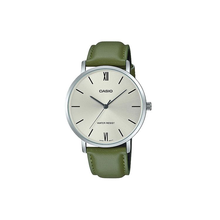 

Casio Standard Series Fashion Minimalist Classic Pointer Roman Scale Quartz Movement Leather Strap Watch Men watches Silver MTP-VT01L-3B Regular Watch Box,Green Strap