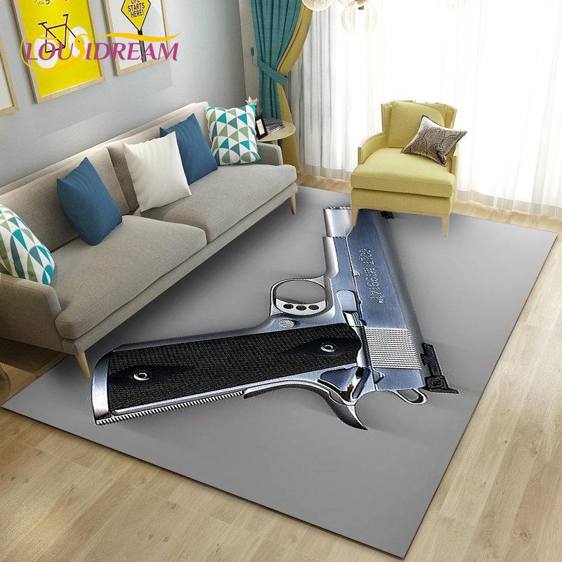 3D Assault Rifle Pistol Revolver Gun Area Rug,Carpet Rug for Living Room Bedroom Sofa Doormat Decor,Kid Play Non-slip Floor Mat