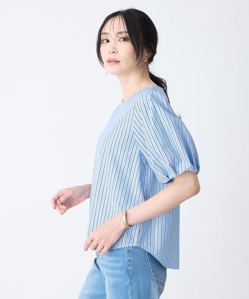 AC by Alpha Cubic Striped Jacquard Blue Blouse, Women's, 353803,