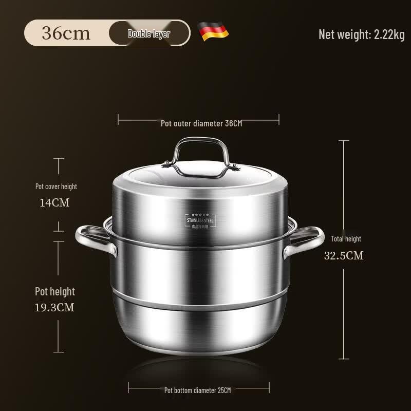 

BODAO 36cm Double-Layer Stainless Steel Steamer Pot