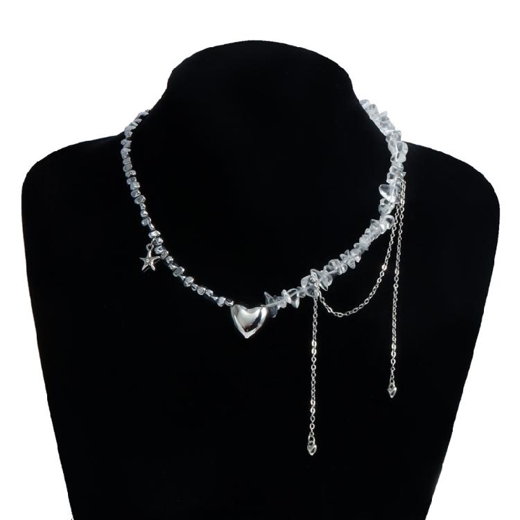 Delicate Heart Pendant Necklace Starfish Tassels Neckchain for Valentine's Day or Event Wear Handmade Clavicle Chain