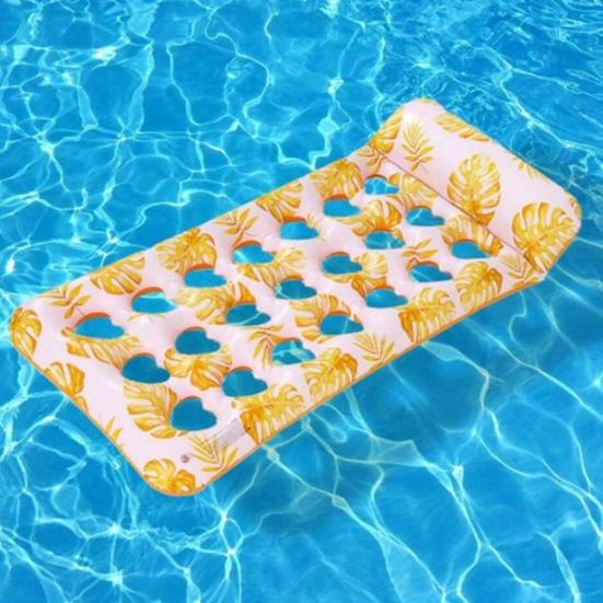 Adults Inflatable Pool Float Mat with Headrest Foldable Summer Beach Lake Float Raft Water Lounger Swimming Pool Sun Tanning Bed