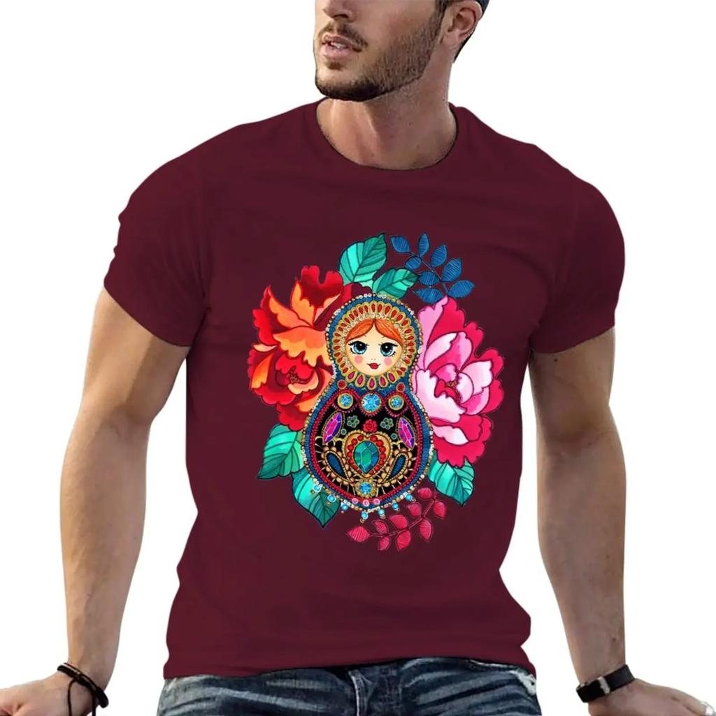 Summer Harajuku Custom T Shirt Heavyweight Informal New Arrival Matryoshka Jewel, Tatoo Designsweat Short Vintage Sleeve Tee