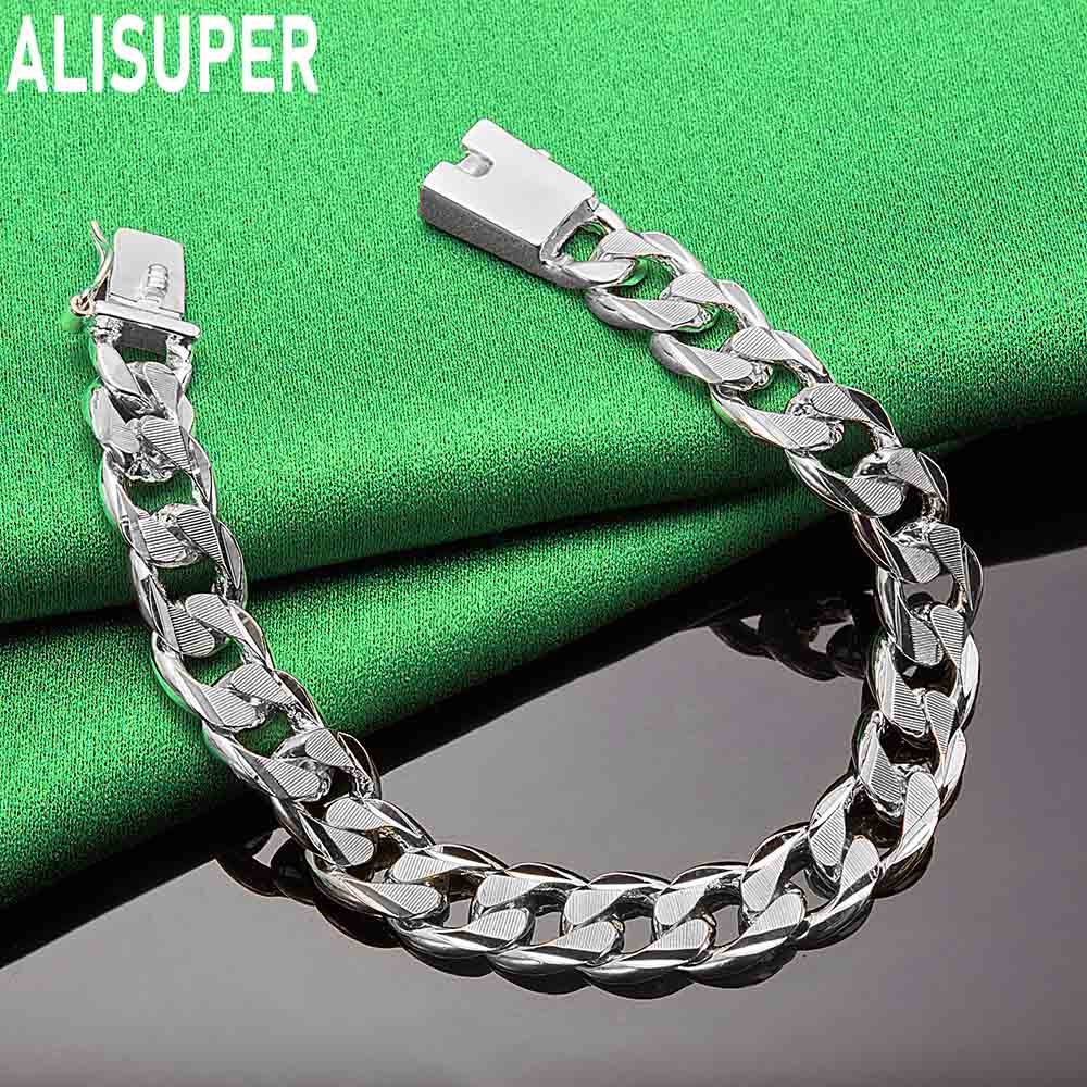 925 Sterling Silver 10mm Interlocking Side Chain Bracelet Gift Jewelry