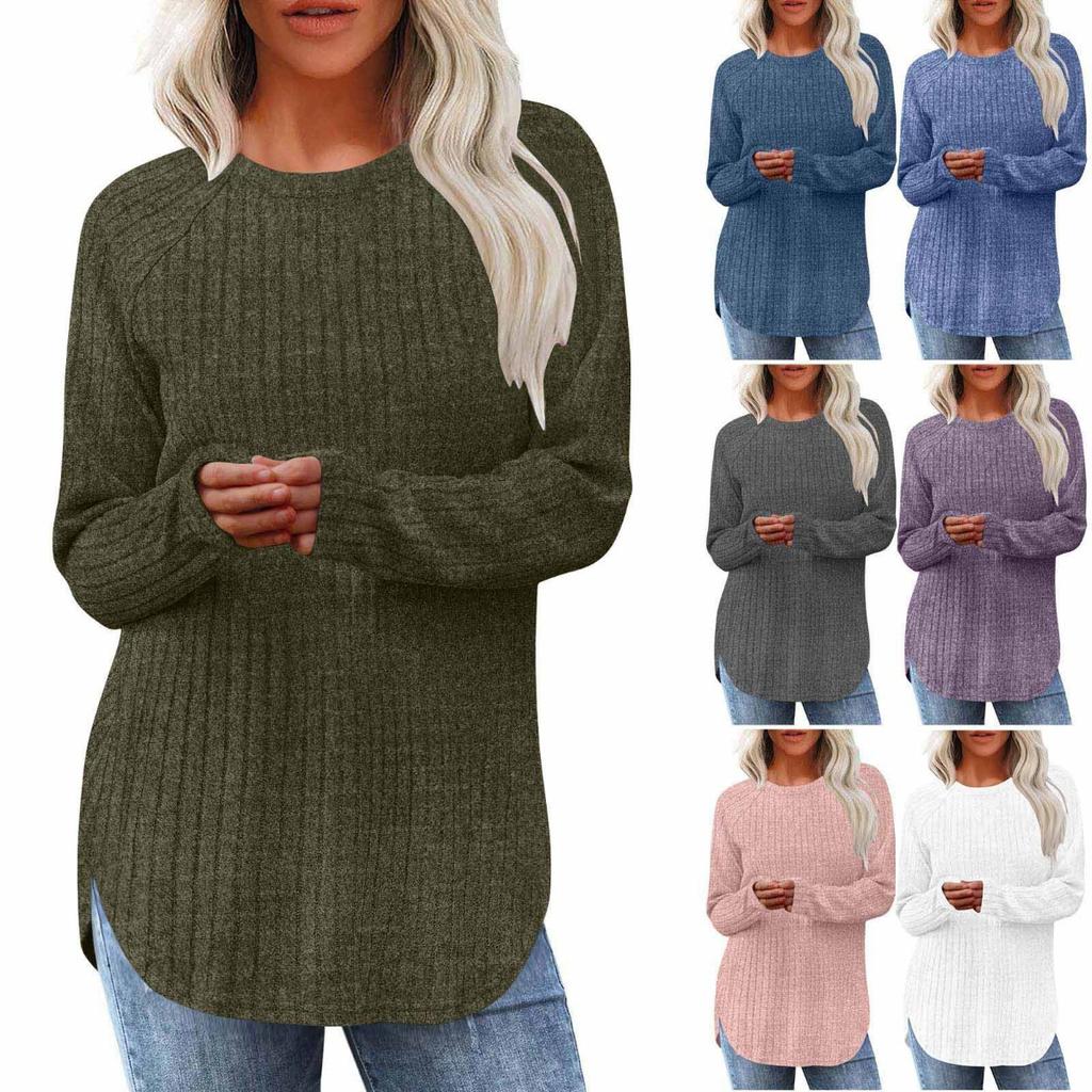 Women's New Loose Round Neck High-low Curved Hem Top for Women, T-shirt