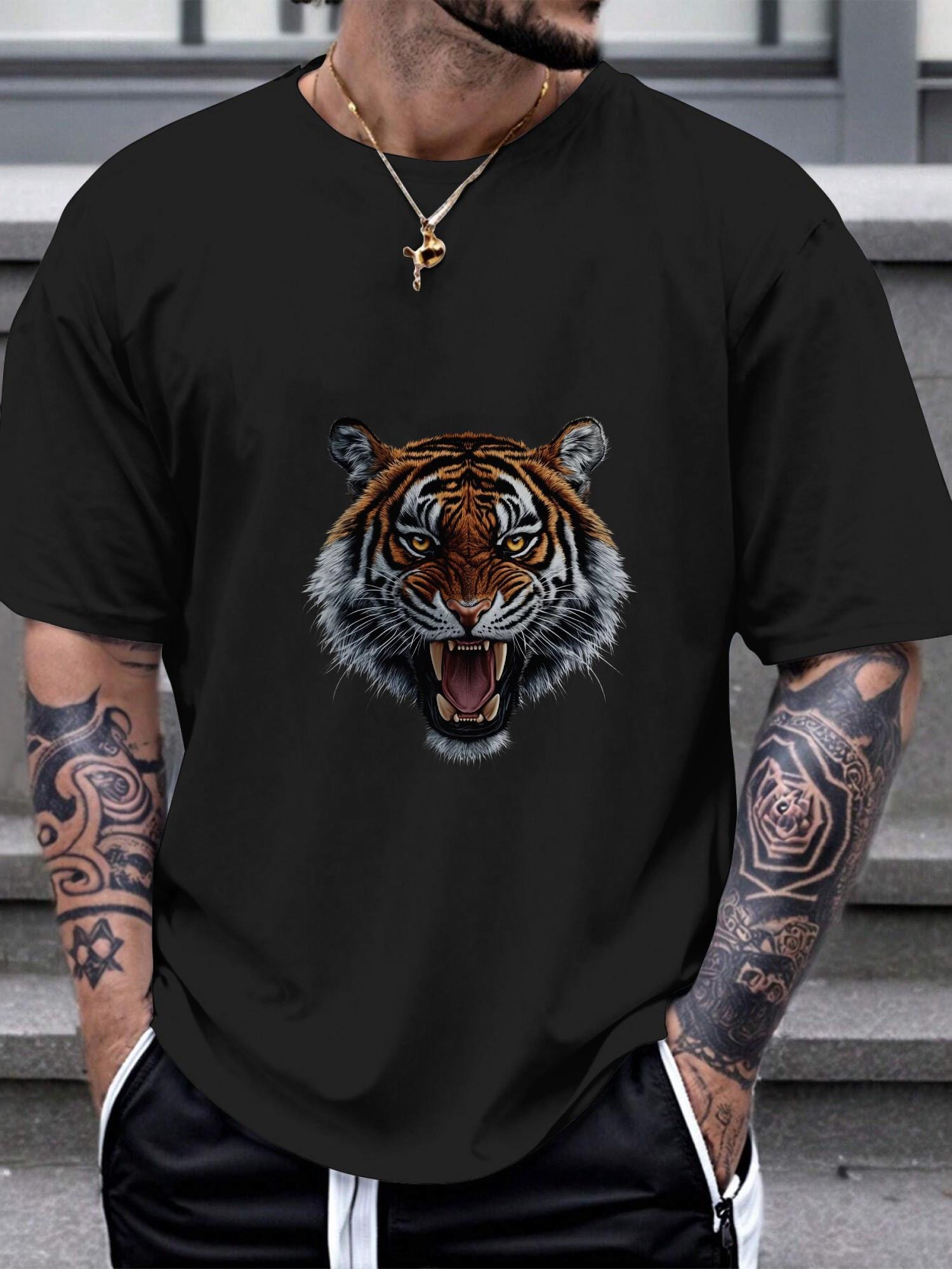 1pc tiger graphic fierce black T-shirt XXL