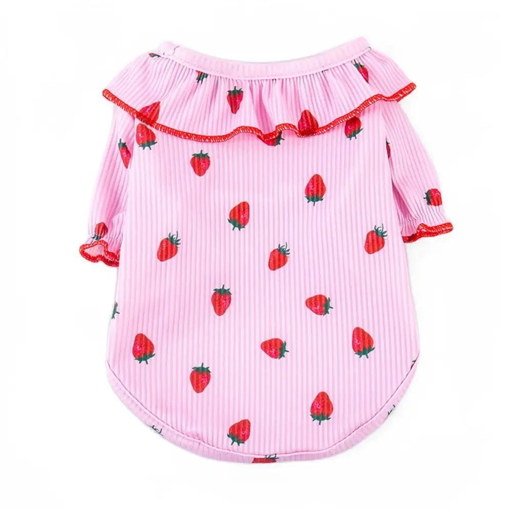 

Удобная жилетка для собаки Весна Осень Одежда для собак и кошек Милая клубничная базовая футболка для питомца Средний/маленький питомец S розовый