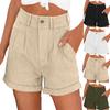 High Waist Pleated Shorts for Women Casual Loose Fit with Button Closure and Rolled Hem Summer Apparel