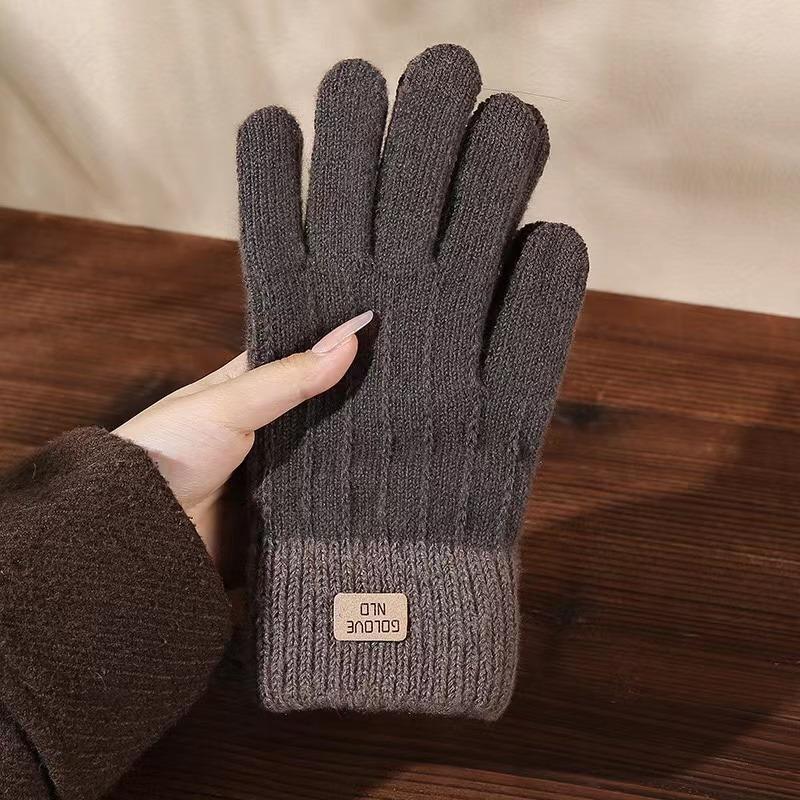 

Женские и мужские теплые зимние перчатки с сенсорным экраном, эластичные вязаные варежки, шерстяные перчатки с полным пальцем, женские вязаные крючком перчатки one size