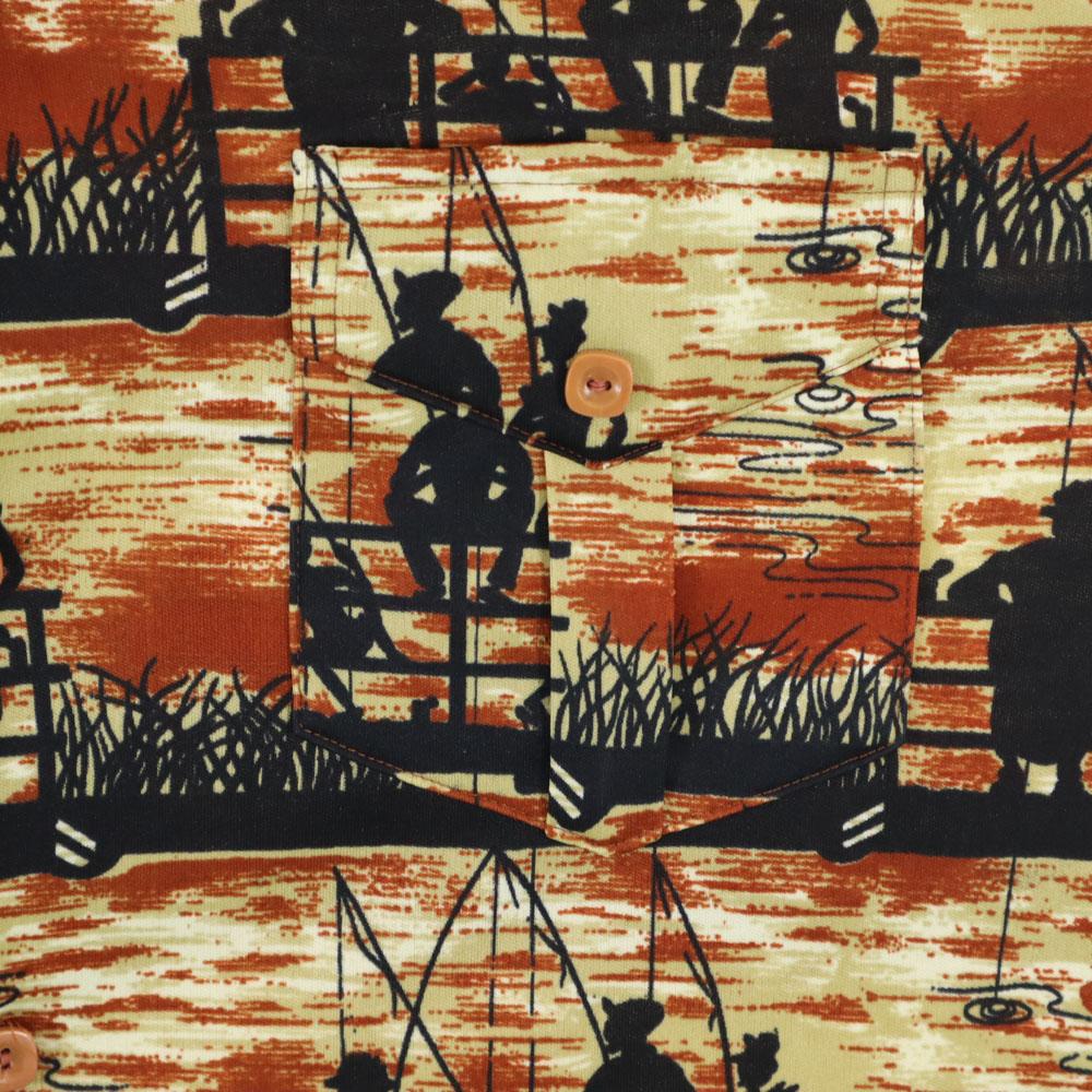 Vintage 70s Polyester Shirt Overall Handle Long Sleeve Shirt Brown Men's Used