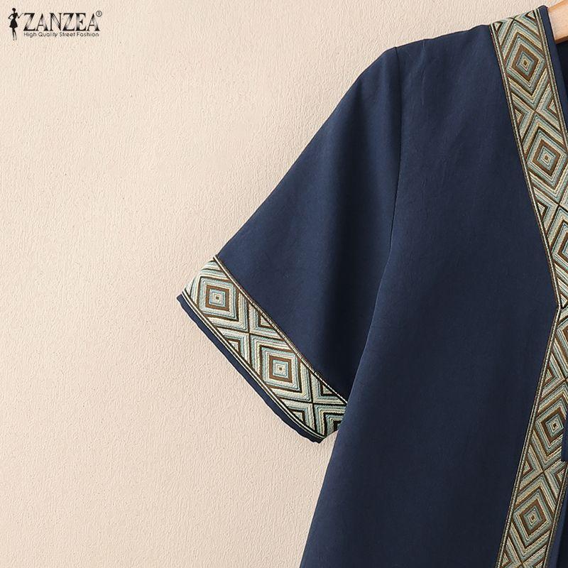 ZANZEA Women Lace-up Open Front Casual Short Sleeve Cardigan Blouse