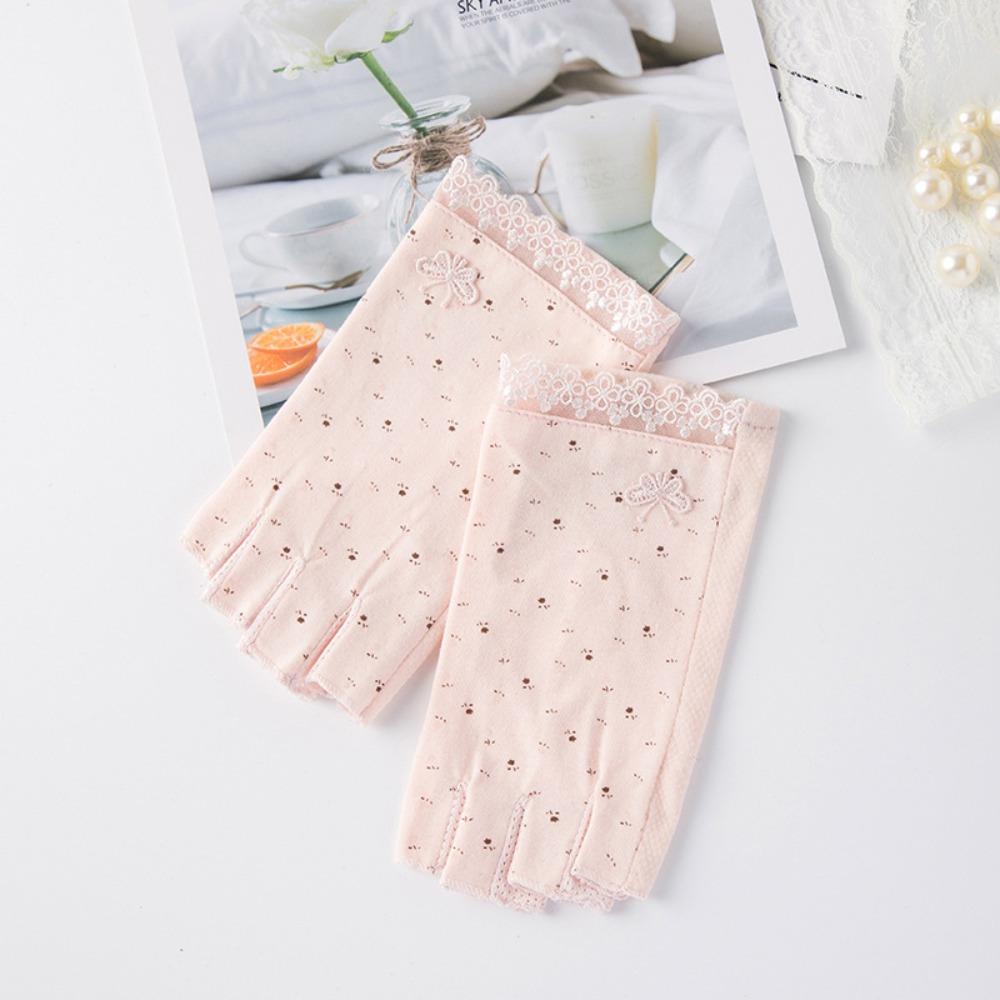 Cotton Women Half-finger Gloves Anti-slip Driving Gloves Fashion Sunscreen Gloves  Outdoor Sports
