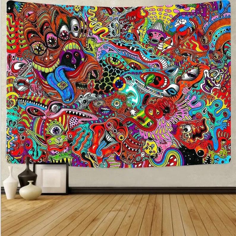 

Trippy Psychedelic Tapestry Colorful Hippie Wall Art for Bedroom Living Room or Dorm Decor 74x94cm(29x37in)
