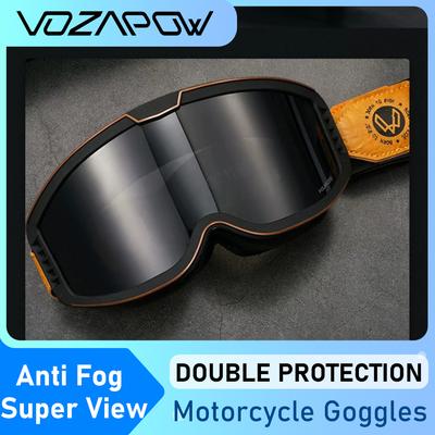 Vozapow Gogle Motocyklowe Fotochromowe 3 w 1 Retro Okulary Rowerowe Przeciwmgielne Wiatroodporne Polaryzowane Okulary do Jazdy Motocrossowej