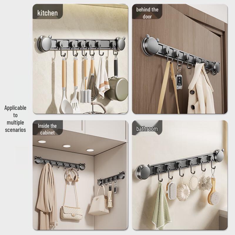 Grey Nizi Kitchen Suction Cup Hook Rack